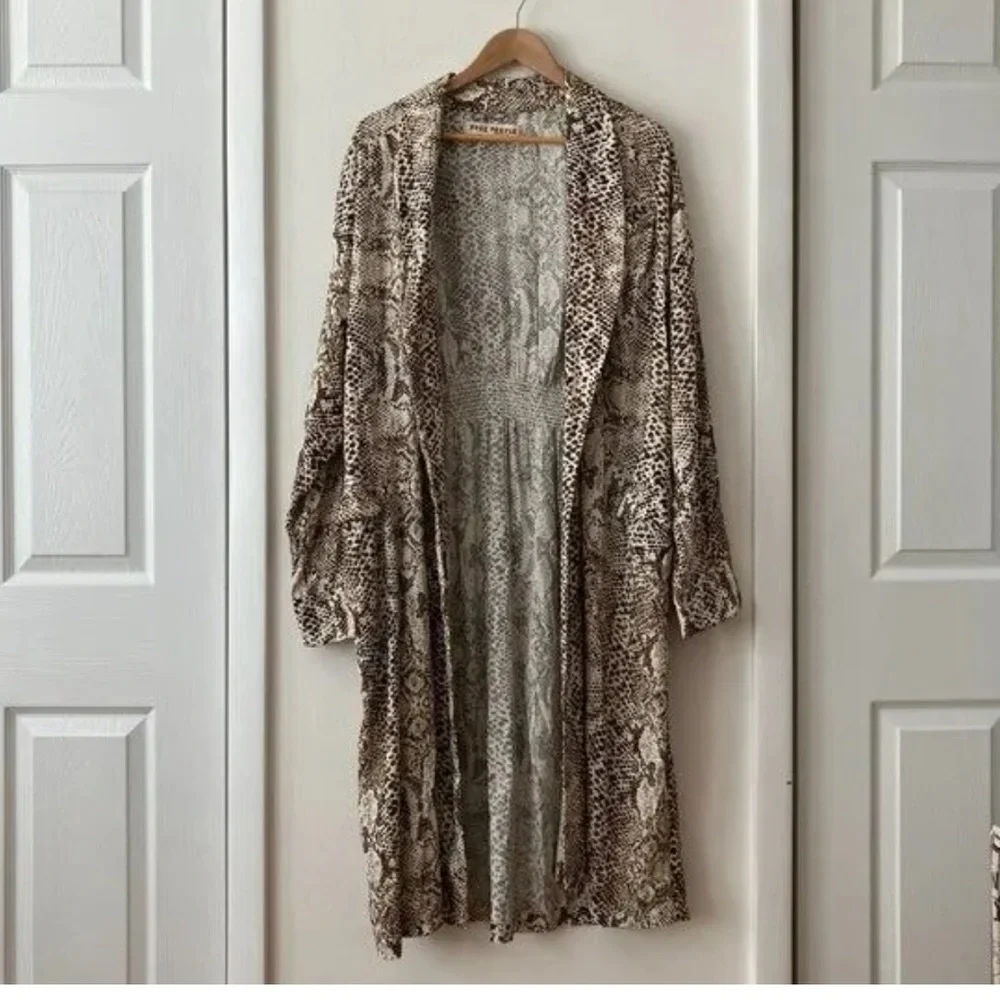 Free‎ People Wild Nights Snake Print Kimono Duster Brown Size S